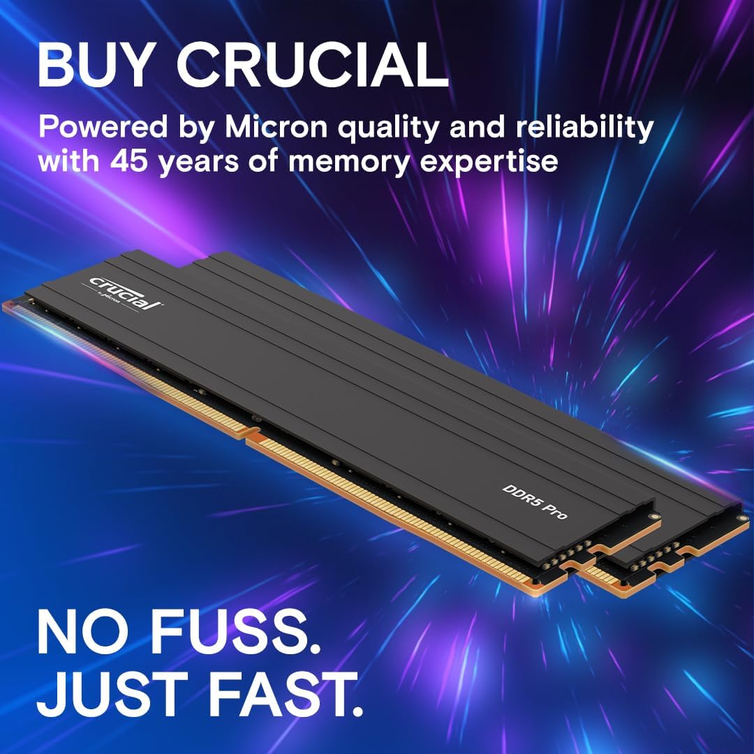 Crucial Pro 32GB DDR5 RAM Kit (2x16GB) | 5600MT/s | UDIMM 288-Pin | CL46 | CP2K16G56C46U5