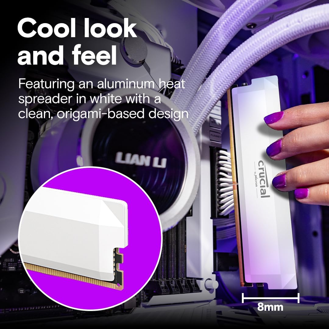 Crucial Pro Overclocking 64GB (2x32GB) DDR5 Desktop RAM | 6000MT/s CL40 | Intel XMP 3.0 & AMD EXPO | White | CP2K32G60C40U5W