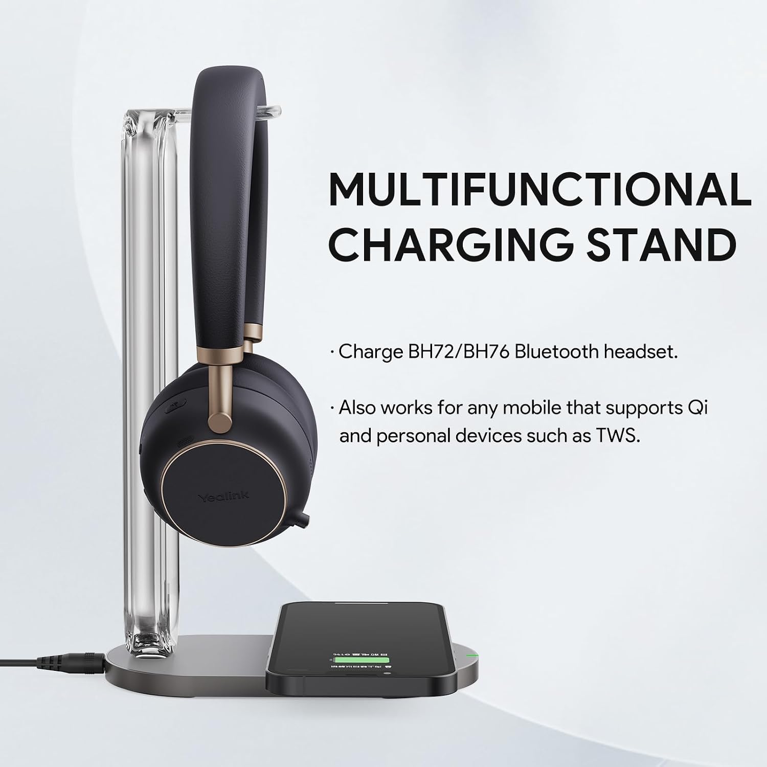Yealink BHC76 Wireless Charging Stand | For BH76 Headset | Multifunctional Charging Base | USB Connectivity | 1308057