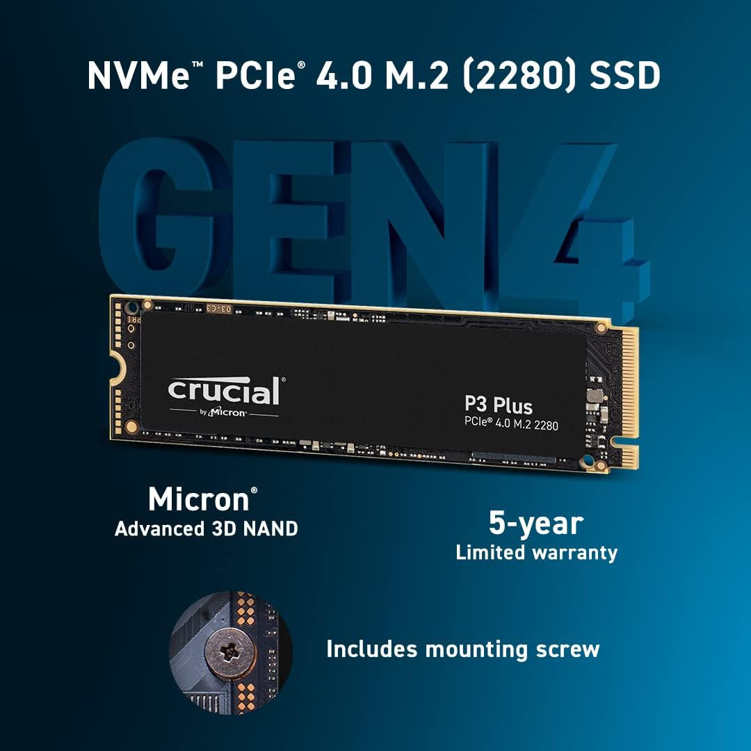 Crucial P3 Plus 1TB PCIe Gen4 3D NAND NVMe M.2 SSD, up to 5000MB/s