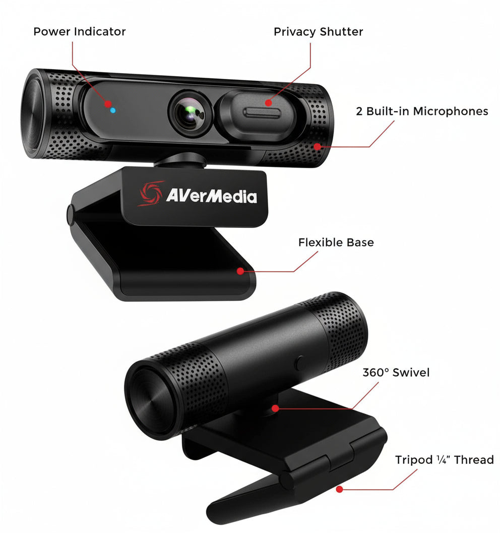 AVerMedia PW315 Full HD 1080p 60fps Streaming Webcam w/ Live Gamer Extreme 3, Plug and Play 4K Capture Card