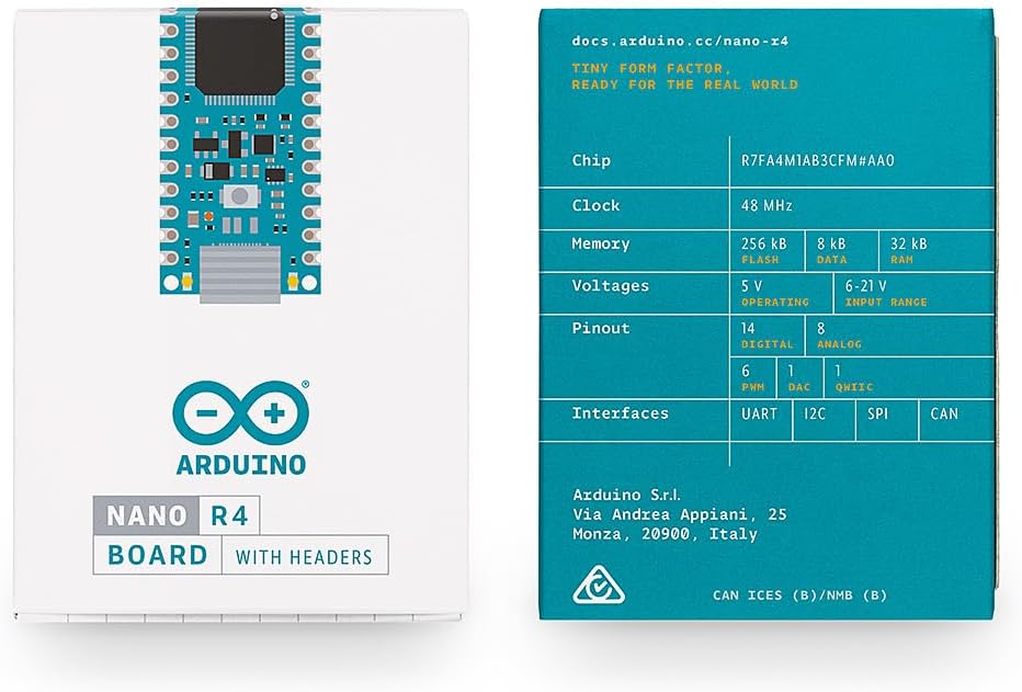 Arduino Nano R4 with Headers | Renesas RA4M1 Cortex-M4 48MHz | Qwiic RGB LED CAN DAC OpAmp | USB-C Compact Development Board | ABX00143