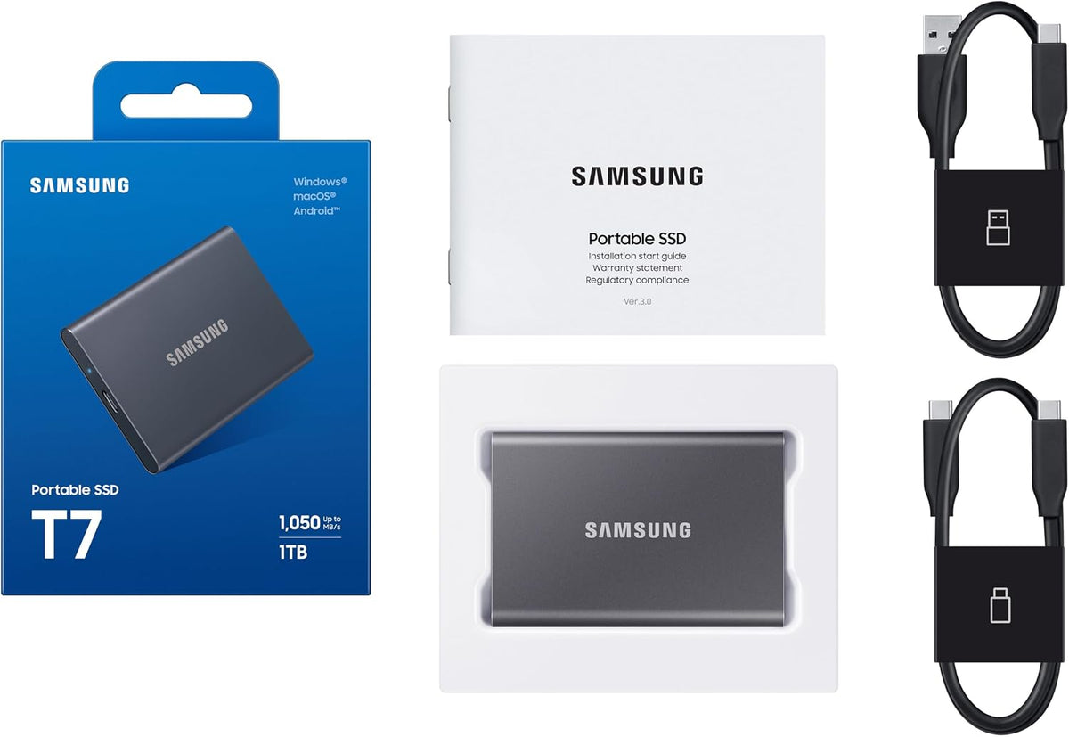 Samsung T7 1TB Portable External SSD USB 3.2 Gen 2 Blue/Black | 1,050MB/s | Blue/Black
