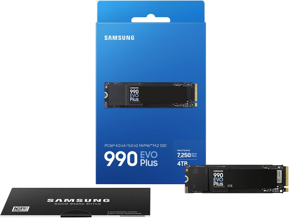 Samsung 990 EVO Plus 4TB M.2 NVMe SSD | PCIe Gen 4x4 / Gen 5x2 | Read Speeds Up to 7,250 MB/s | MZ-V9S4T0B/AM