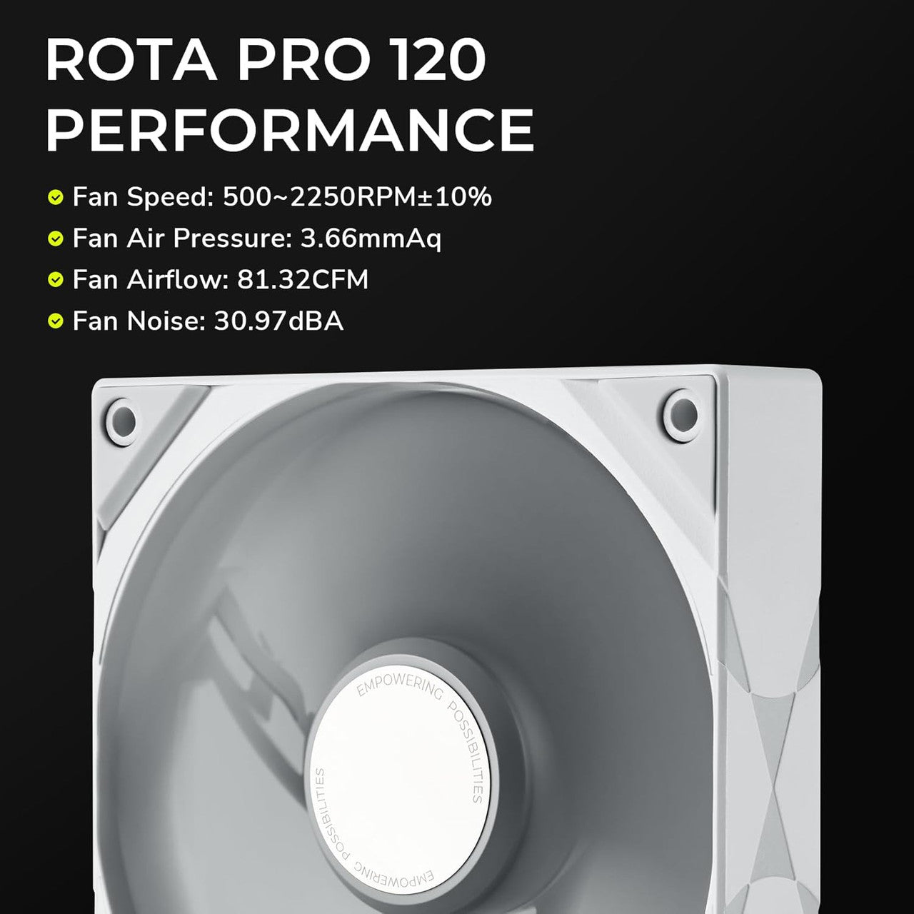 TRYX ROTA Pro 120 mm | 2250 RPM | Minimal Noise High Speed PWM Fan 4-Pin Case Fan (White) - F-R120P-NN1M-G0W