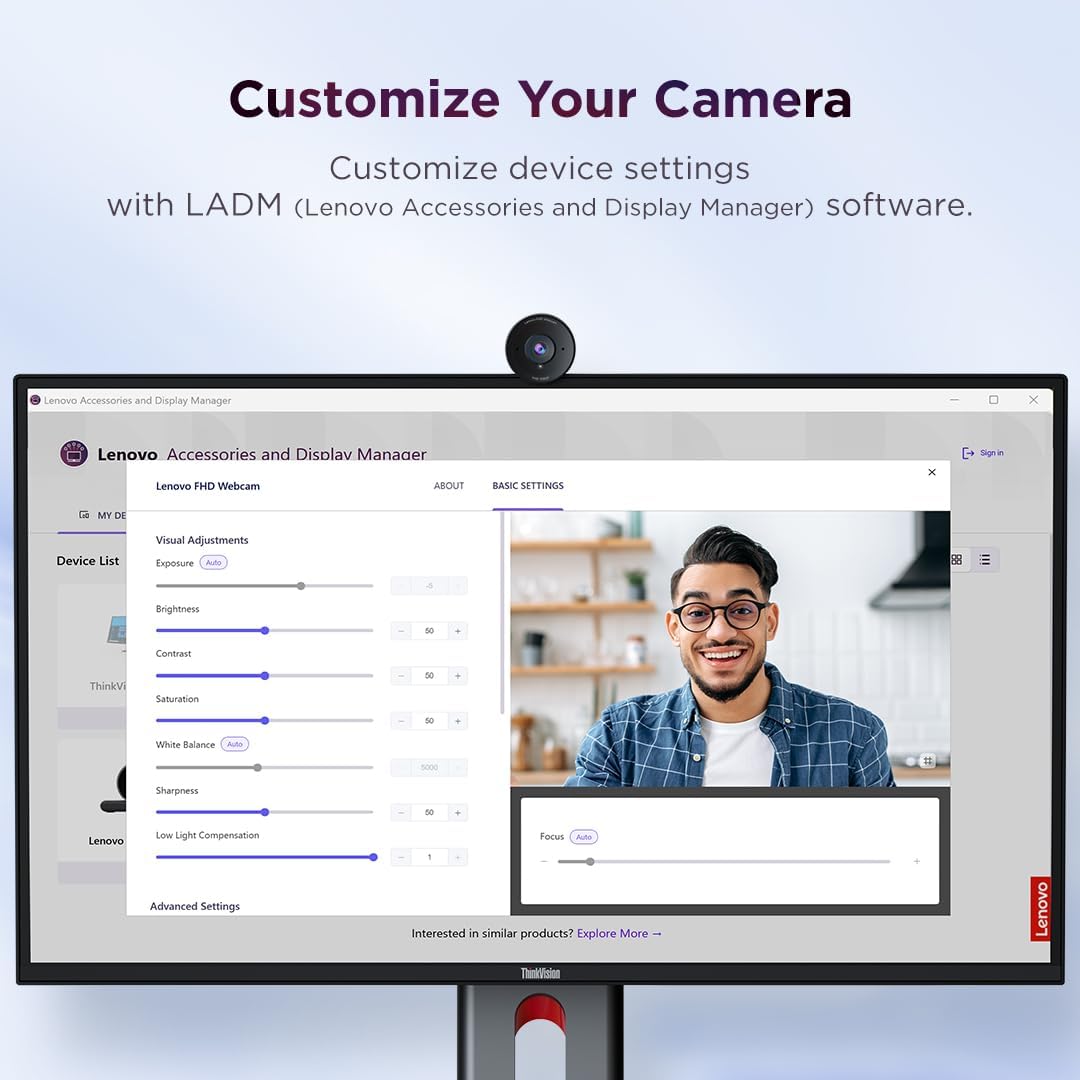 Lenovo FHD Webcam | 1080p Full HD | AI Dual Noise-Cancelling Microphones | Privacy Shutter | 4XC1Q44952