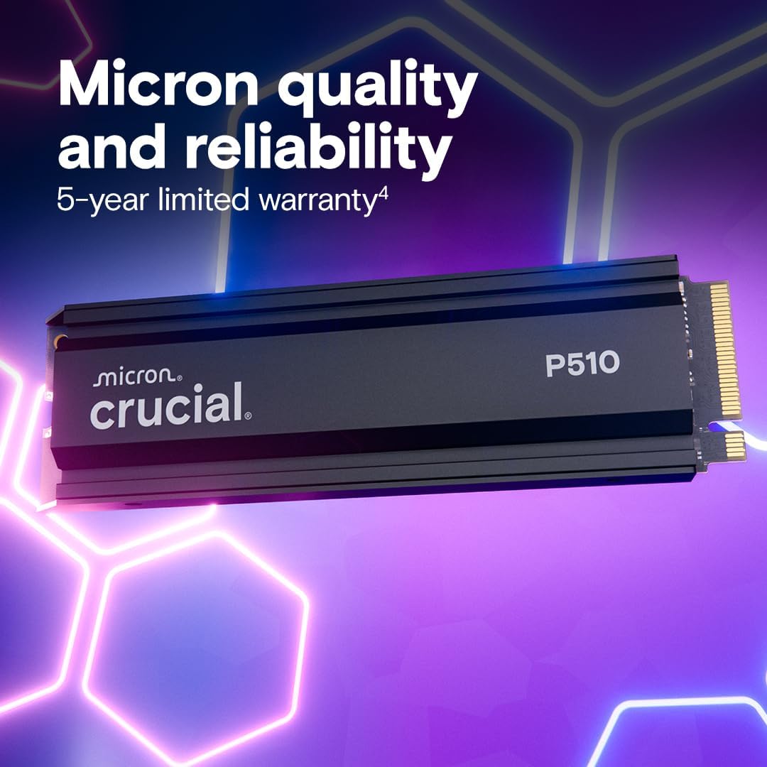 Crucial P510 1TB PCIe Gen5 NVMe M.2 SSD with Heatsink | 11,000MB/s | CT1000P510SSD5