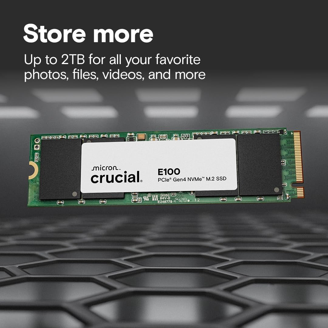 Crucial E100 SSD 480GB M.2 NVMe PCIe Gen4 Internal SSD, Up to 4,700MB/s, Laptop & Desktop Compatible CT480E100SSD8