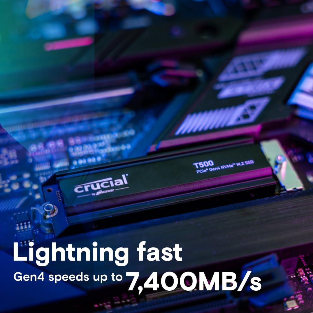 Crucial T500 1TB Gen4 NVMe M.2 Gaming SSD | Up to 7300MB/s | Heatsink | PS5 Compatible | PCIe 4.0 | CT1000T500SSD5
