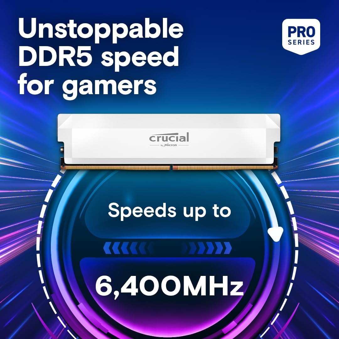 Crucial Pro Overclocking 64GB (2x32GB) DDR5 Desktop RAM | 6000MT/s CL40 | Intel XMP 3.0 & AMD EXPO | White | CP2K32G60C40U5W