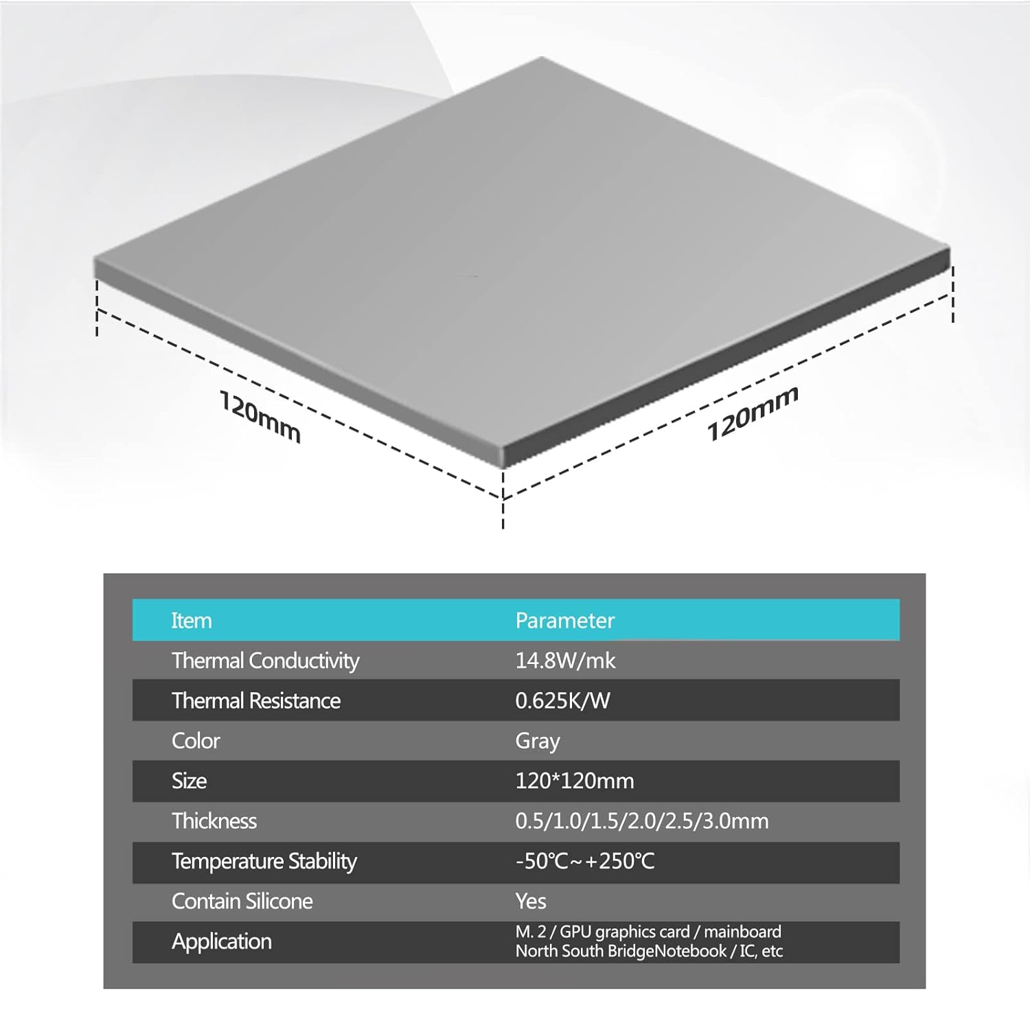 Maxtor AP-12 14.8W/mK Thermal Pad | Silicone Cooling Pad | Non-Conductive | 120x120x(0.5/1.0/1.5/2.0/2.5/3.0)mm
