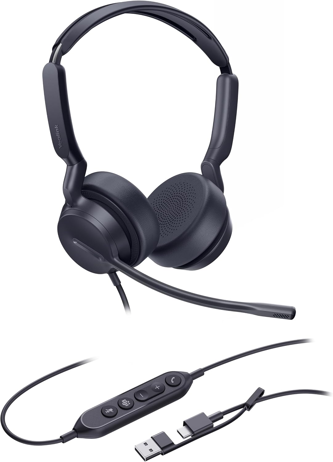Yealink UH42 Dual USB Wired Headset | USB-C/A Adapter | Stereo Headset | UC Office Headset | 1308195