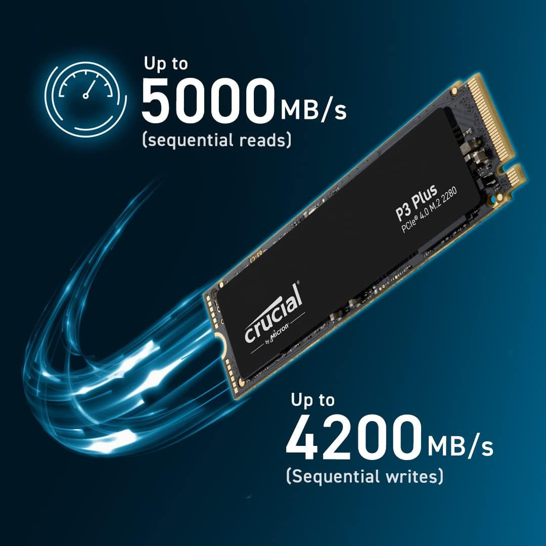 Crucial P3 Plus 1TB PCIe Gen4 3D NAND NVMe M.2 SSD, up to 5000MB/s