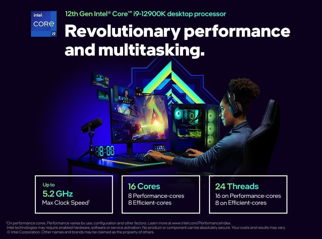 Intel Core i9-12900K 16-Core Desktop Processor | 8 Performance Cores + 8 Efficient Cores | Up to 5.2GHz | Unlocked | LGA 1700 | 125W | BX8071512900K