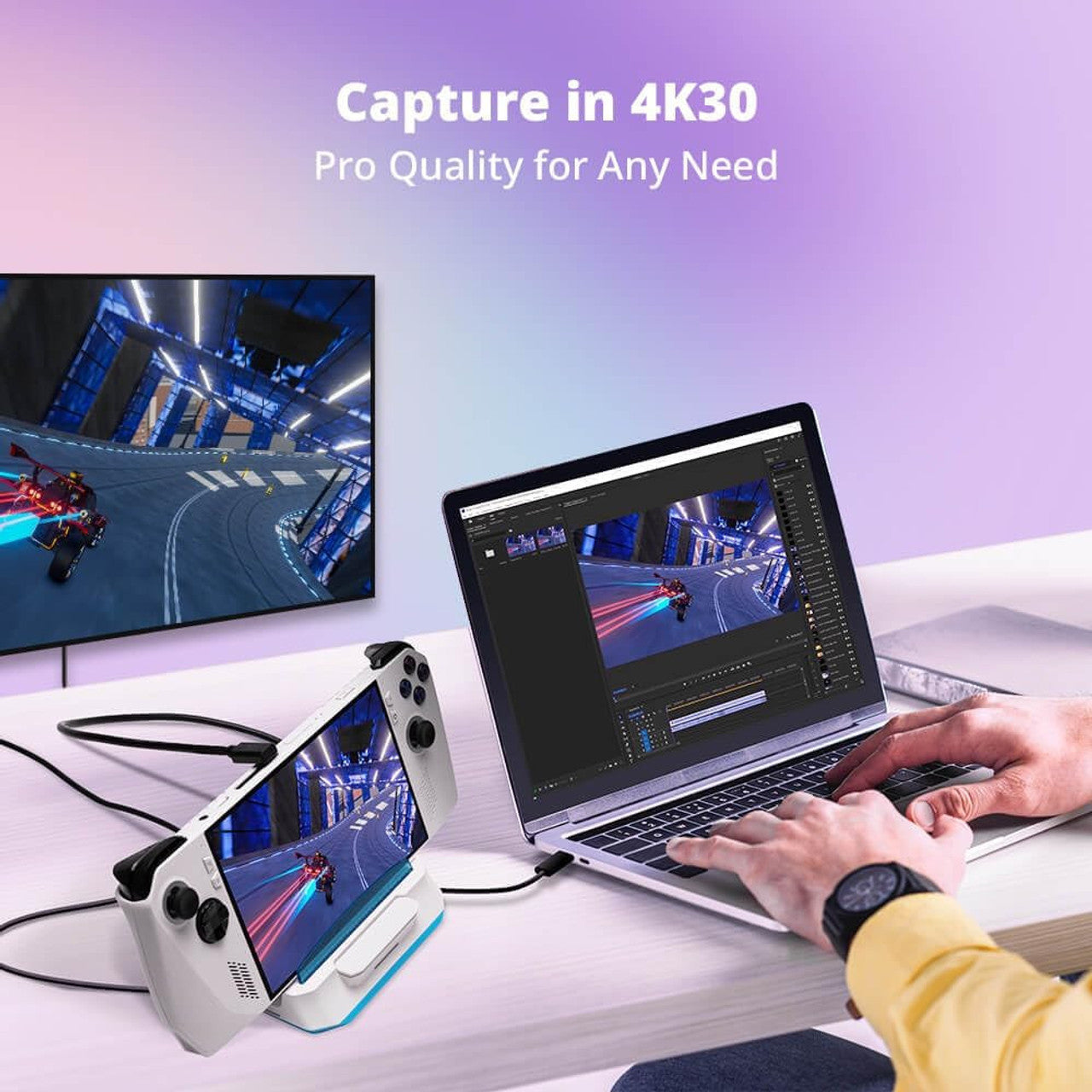 AverMedia X'TRA Go Capture Dock handheld records up to 4K 30 FPS or 1080p 120 FPS, HDMI (White) GC515 White