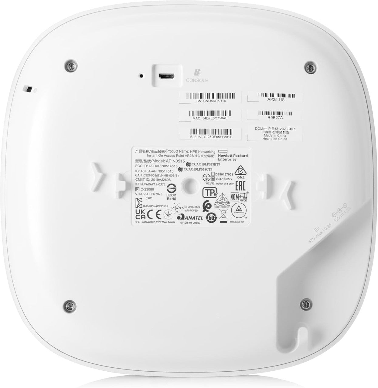 HPE Networking Instant On AP25 .11ax 4x4 Wi-Fi Access Point | US Model | Power Source not Included | R9B27A
