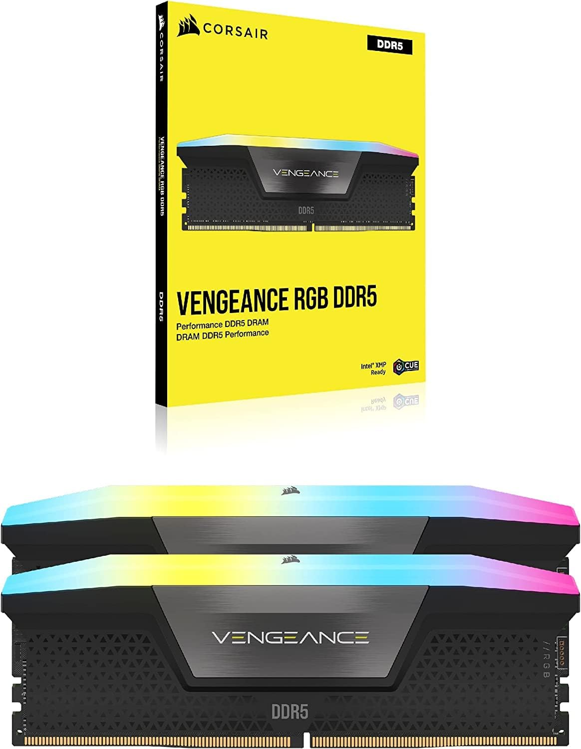Corsair VENGEANCE RGB DDR5 32GB (2x16GB) 6400MHz CL32 Desktop Memory | Intel XMP | iCUE Compatible | Black | CMH32GX5M2B6400C32