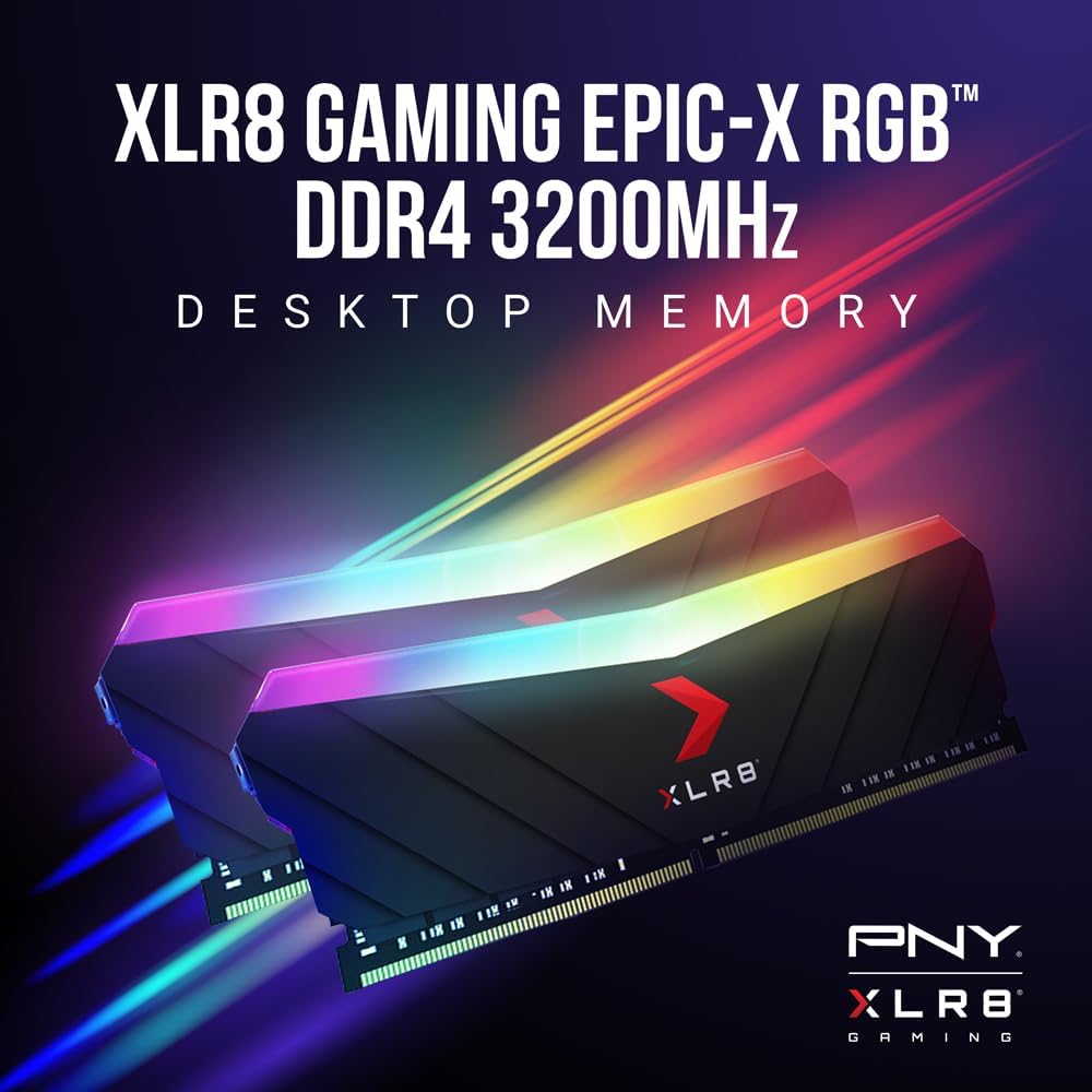 PNY XLR8  RGB Gaming 32GB (2x16GB) DDR4 DRAM 3200MHz (PC4-25600) CL16 1.35V Desktop Memory - MD32GK2D4320016XRGB