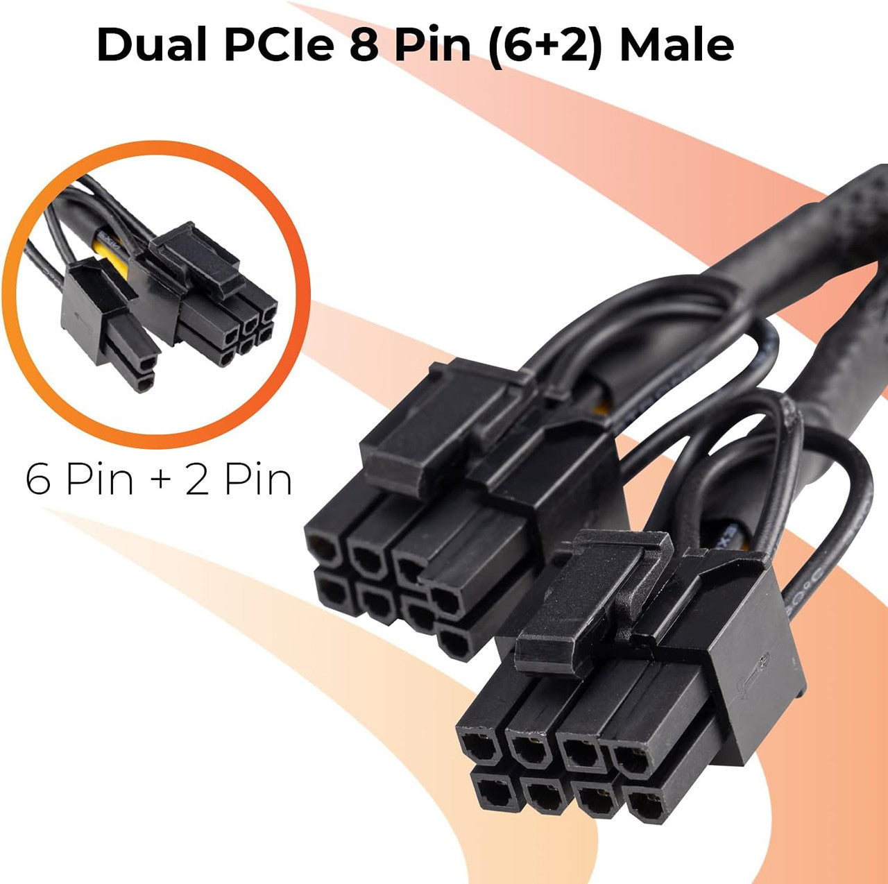 AAAwave Single Female 6 Pin PCI-E to Dual Male 6+2 Pin PCI-E Cable with Braided Sleeved