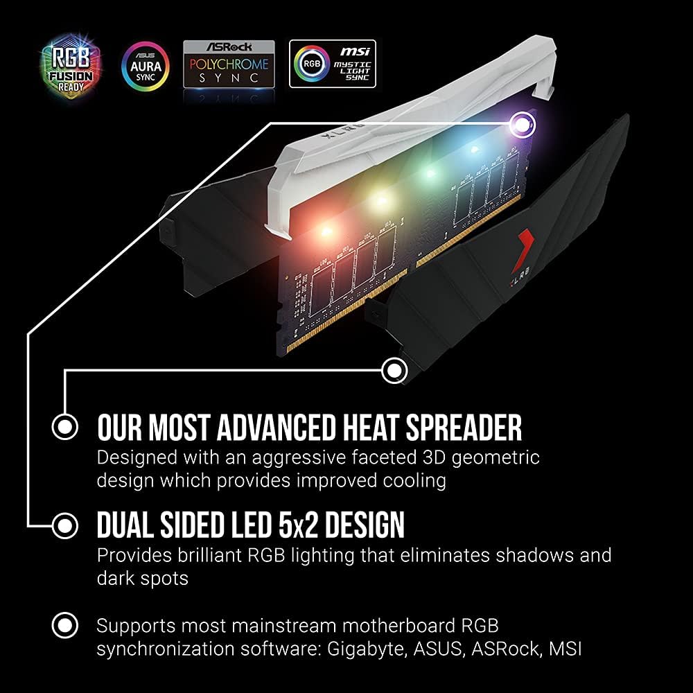 PNY XLR8  RGB Gaming 32GB (2x16GB) DDR4 DRAM 3200MHz (PC4-25600) CL16 1.35V Desktop Memory - MD32GK2D4320016XRGB