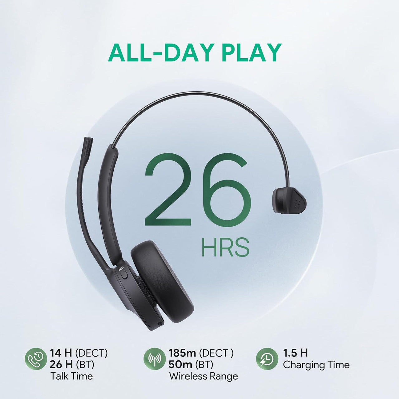 Yealink WH64 Mono UC Wireless Headset, DECT&Bluetooth, Phone Headset, 26h Talking, Office Work, Cell Phone Headset 1208672