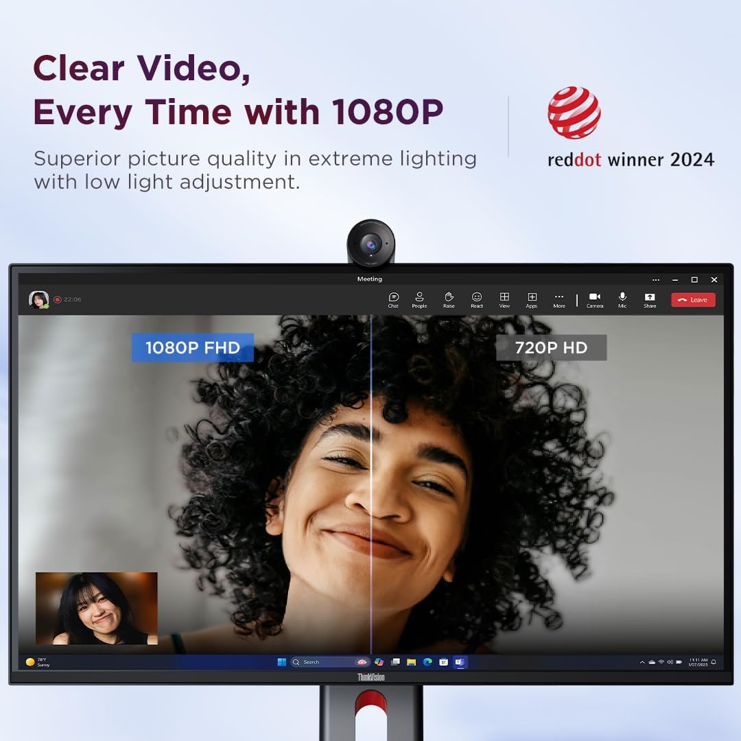 Lenovo FHD Webcam | 1080p Full HD | AI Dual Noise-Cancelling Microphones | Privacy Shutter | 4XC1Q44952