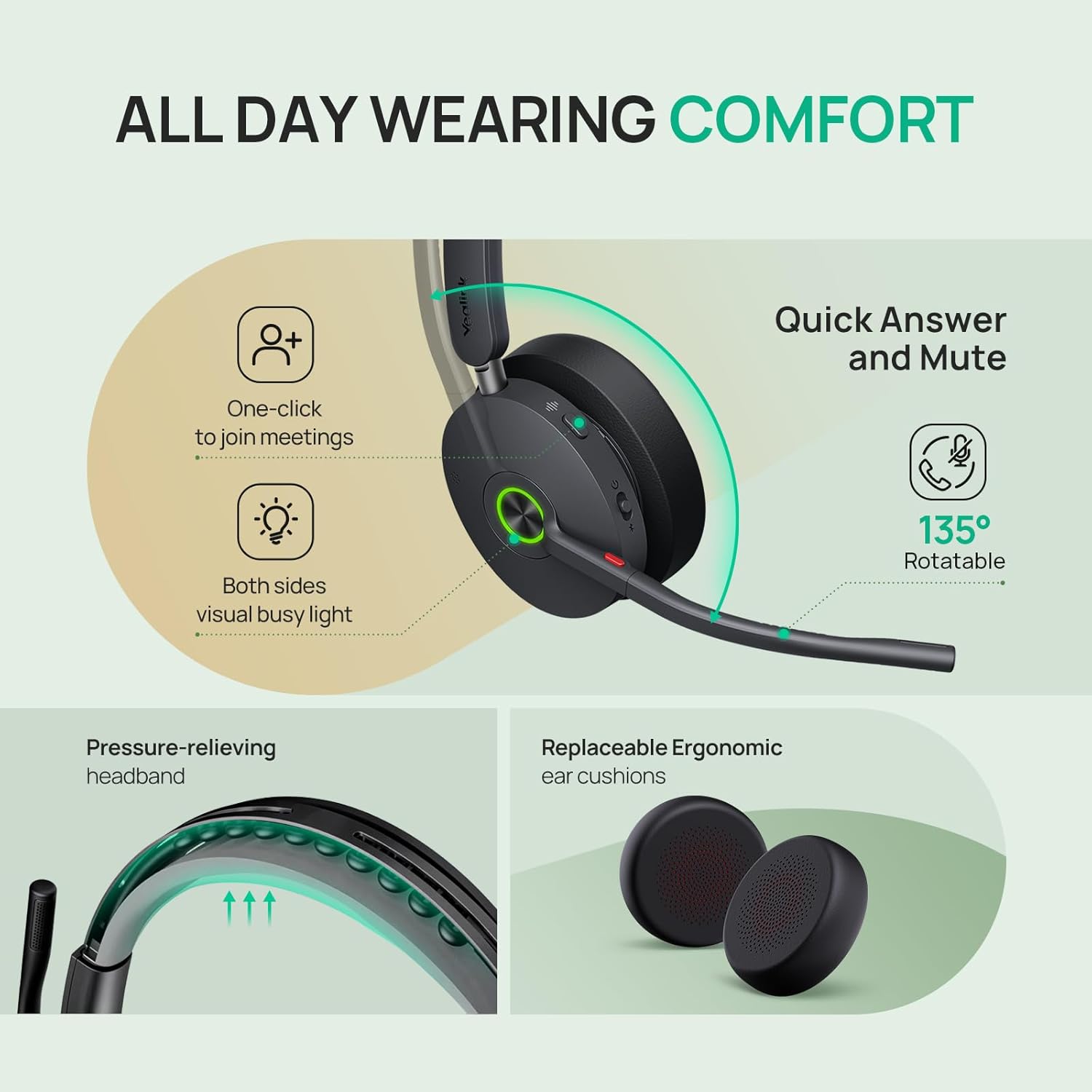 Yealink WH68 Workstation DECT Wireless Stereo Headset | UC Workstation | Hybrid ANC | Bluetooth & DECT | 1208738