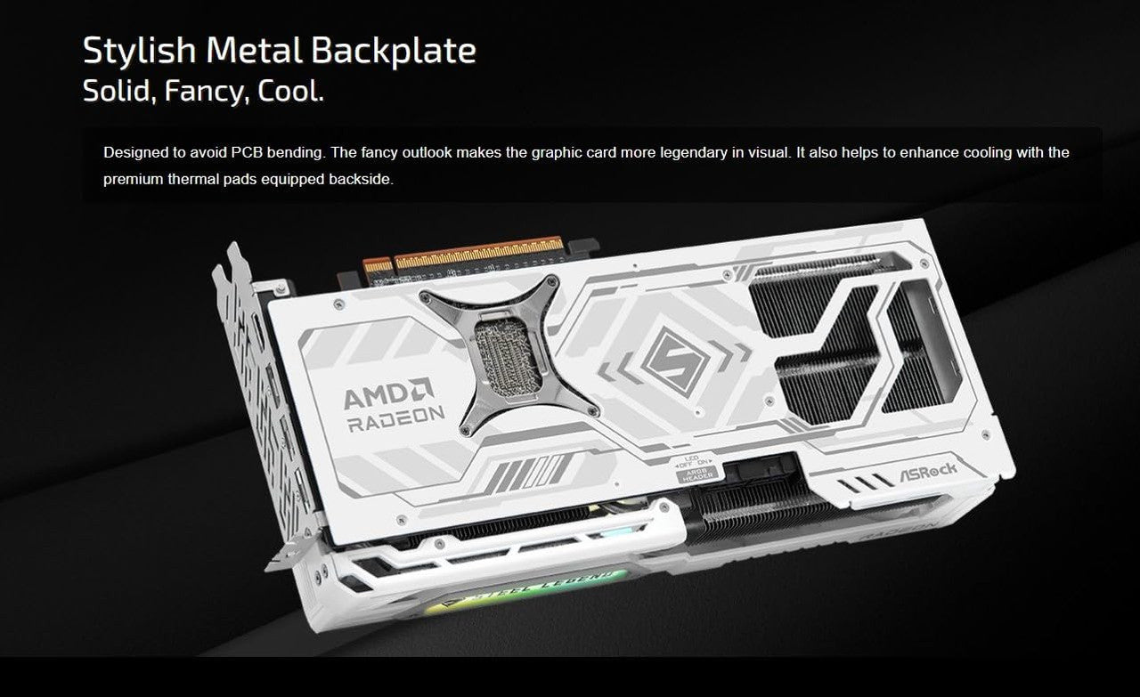ASRock AMD Radeon RX 9070 XT Steel Legend 16GB White GPU 20Gbps GDDR6 256Bit PCIe5.0 800W Graphics Card VG-9070XT SL16G