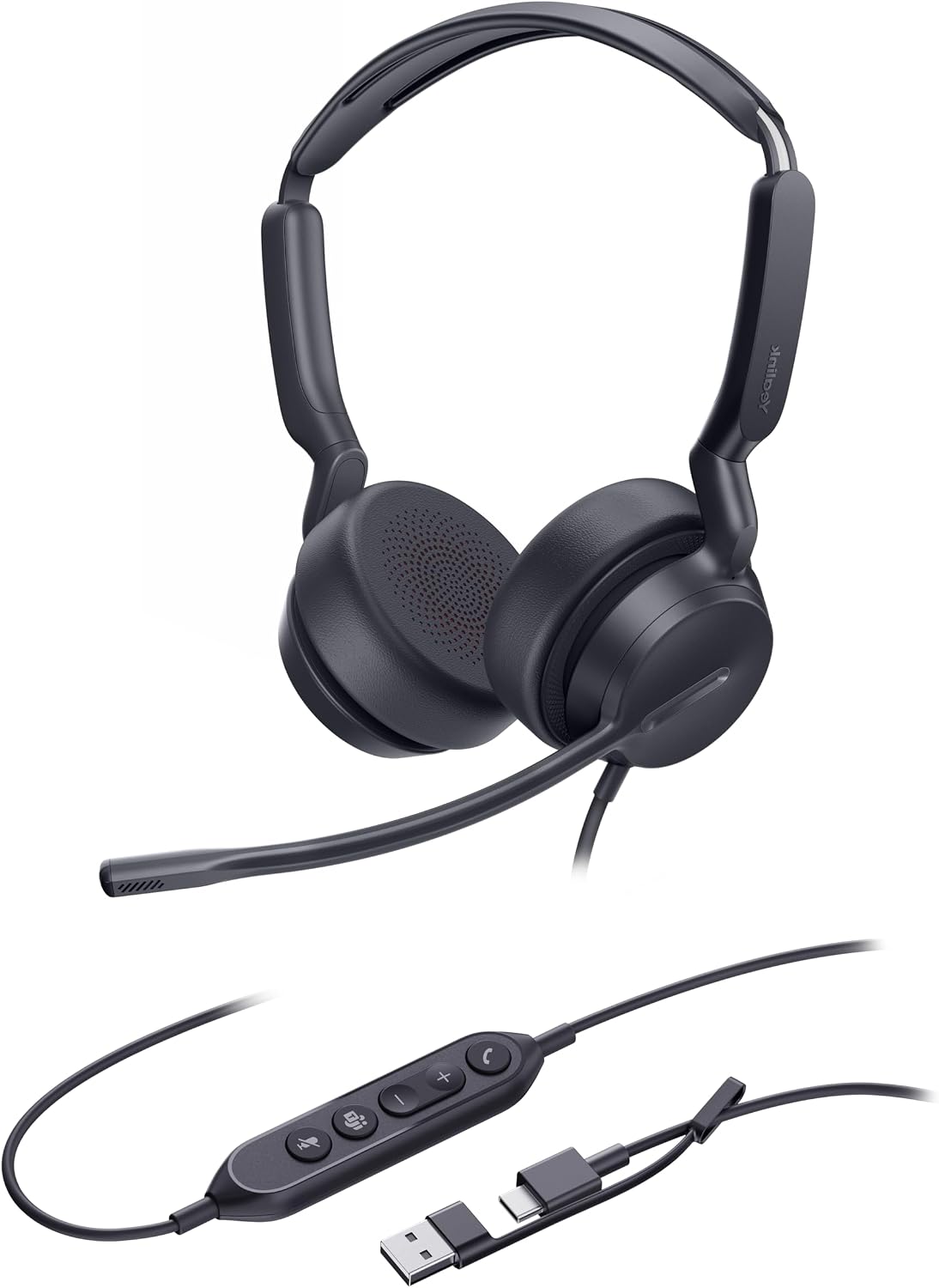 Yealink UH42 Dual USB Wired Headset | USB-C/A Adapter | Stereo Headset | UC Office Headset | 1308195