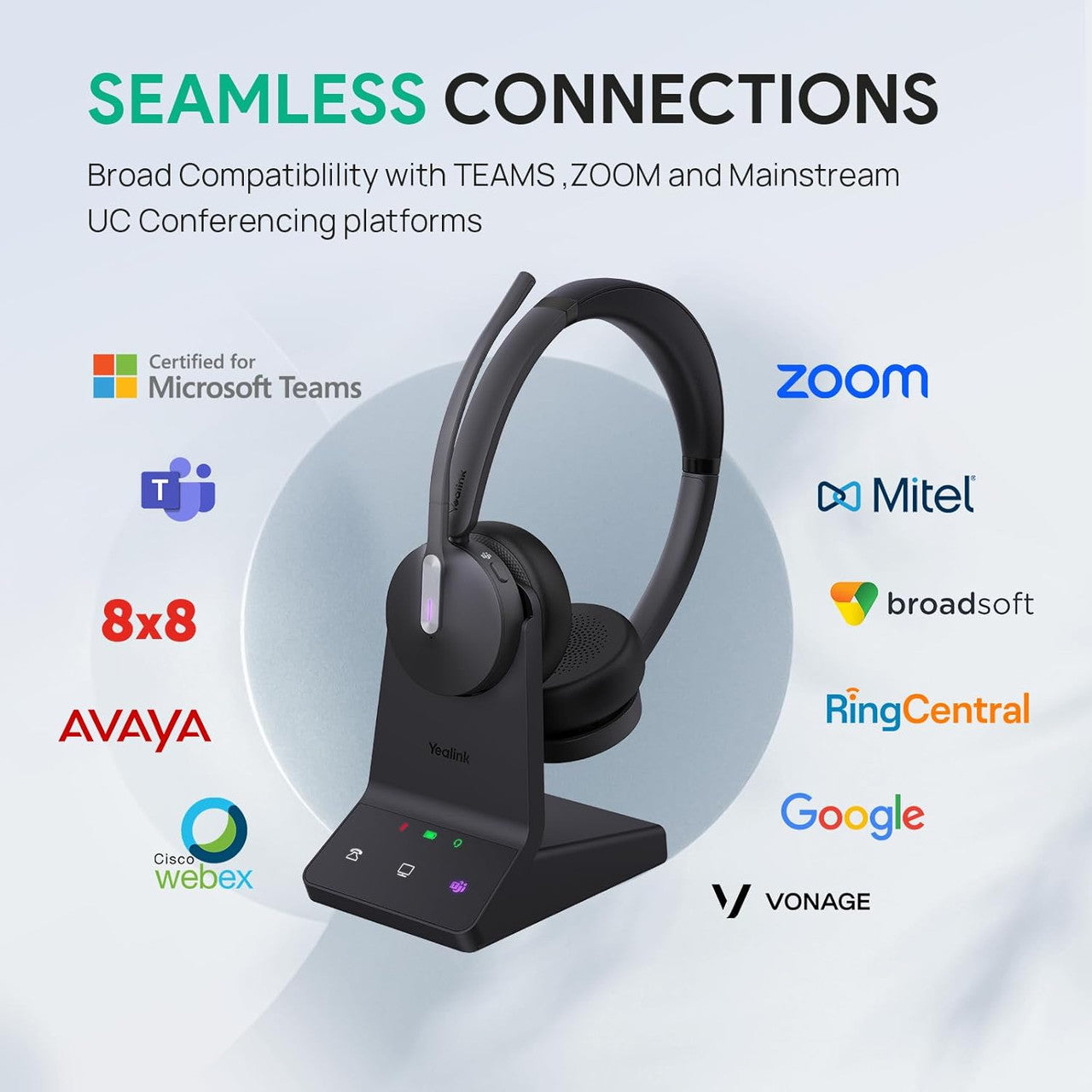 Yealink WH64 Momo Teams Wireless Headset, DECT&Bluetooth, Phone Headset, 26h Talking, Office Work, Cell Phone Headset 1208671