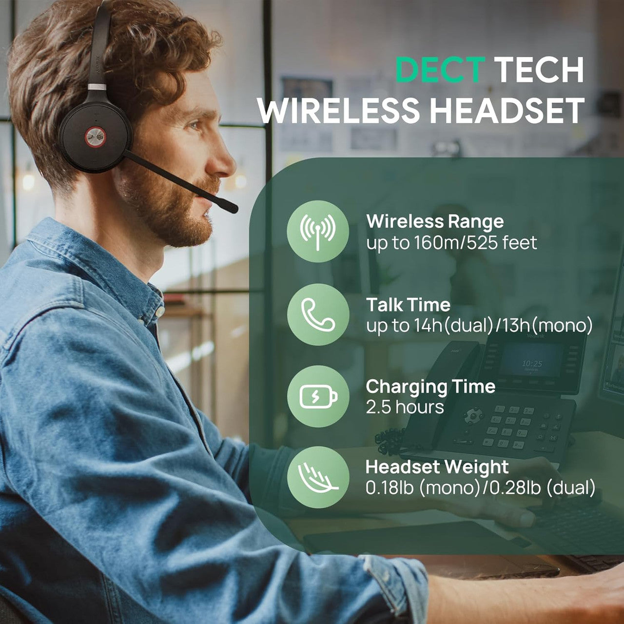 Yealink WH62 Dual UC Wireless Noise Canceling Headset - Connects & Works with USB Enabled Desk Phones, Computers (1308006)
