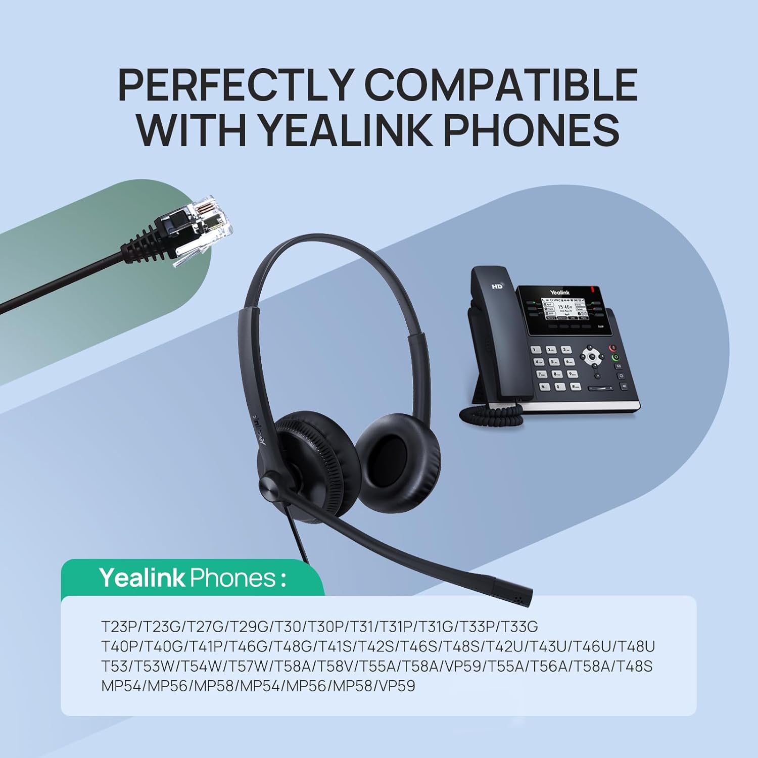 Yealink YHS34 Dual Wired Headset | Dual Ear | RJ9 Plug-and-Play | Noise Cancellation | 1308023