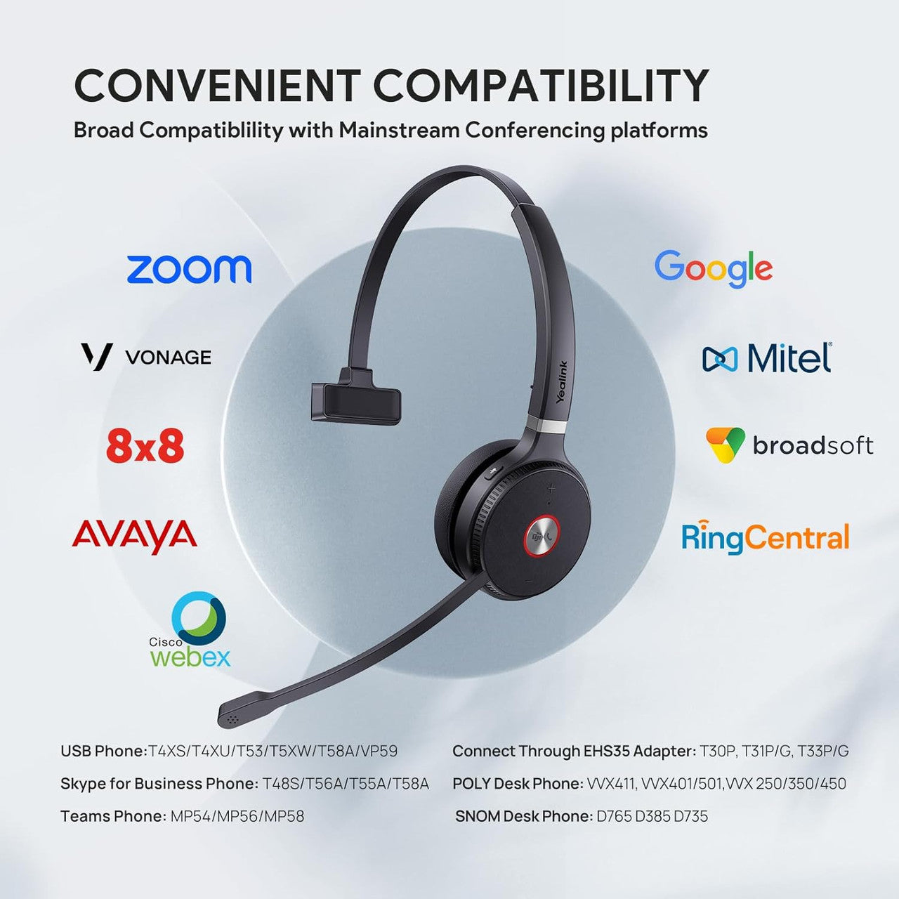 Yealink WH62 Mono UC Wireless Noise Canceling Headset - Connects and Works with USB Enabled Deskphones, Computers (1308005)