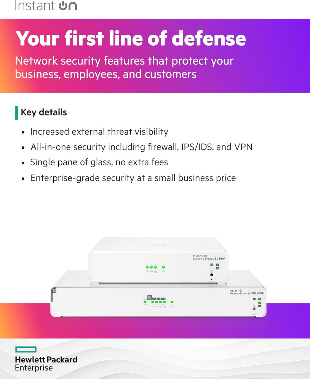 HPE Networking Instant On Secure Gateway SG2505P 5-Port 2x2.5G,3x1G Smart-Managed Gateway 60w PoE, US Cord S0G34A#ABA