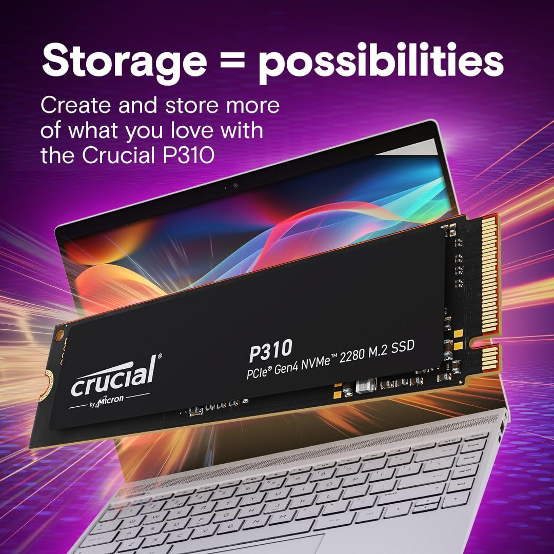 Crucial P310 4TB SSD, PCIe Gen4 NVMe M.2 2280, Up to 7,100MB/s include Acronis Data Recovery Software CT4000P310SSD8