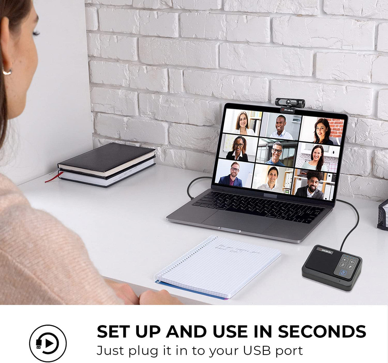 AVerMedia AS311 AI Speakerphone - AI-Powered Noise Suppression, USB Plug and Play, Conference Microphone and Speaker