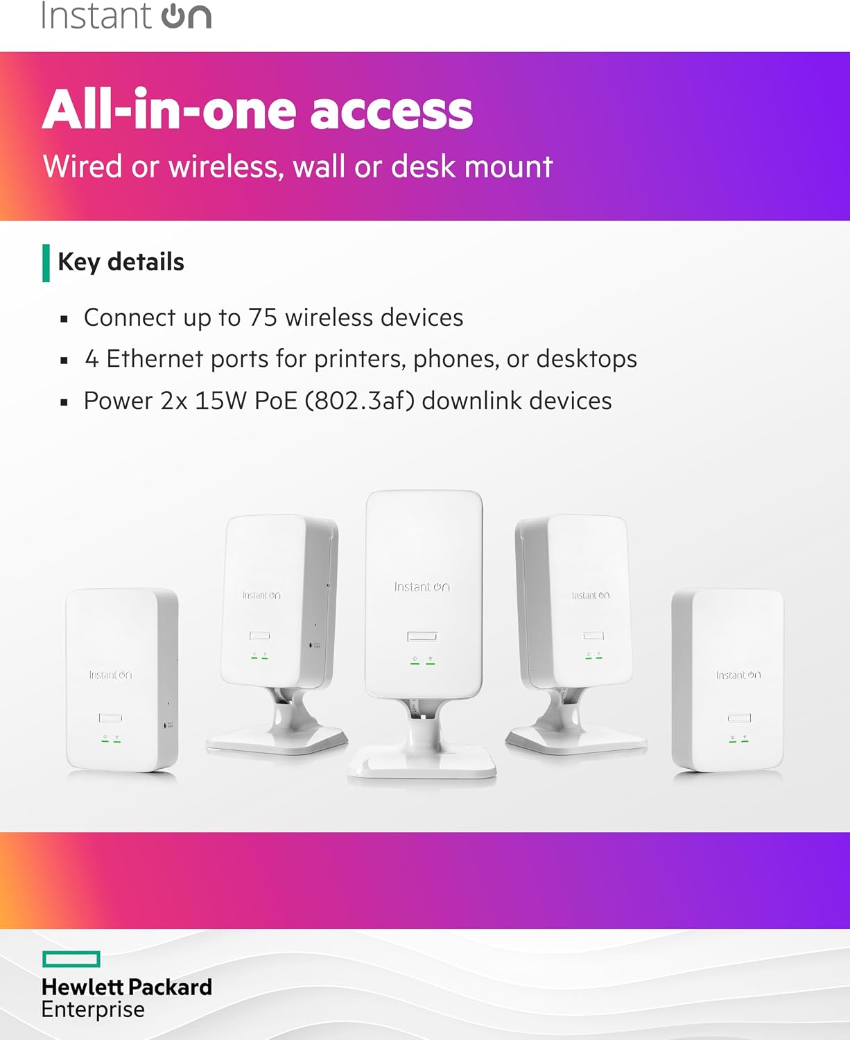 HPE Networking Instant On AP22D 2x2 Wi-Fi 6 Wireless Access Point | Single Room Coverage | Power Source Included | S0J32A
