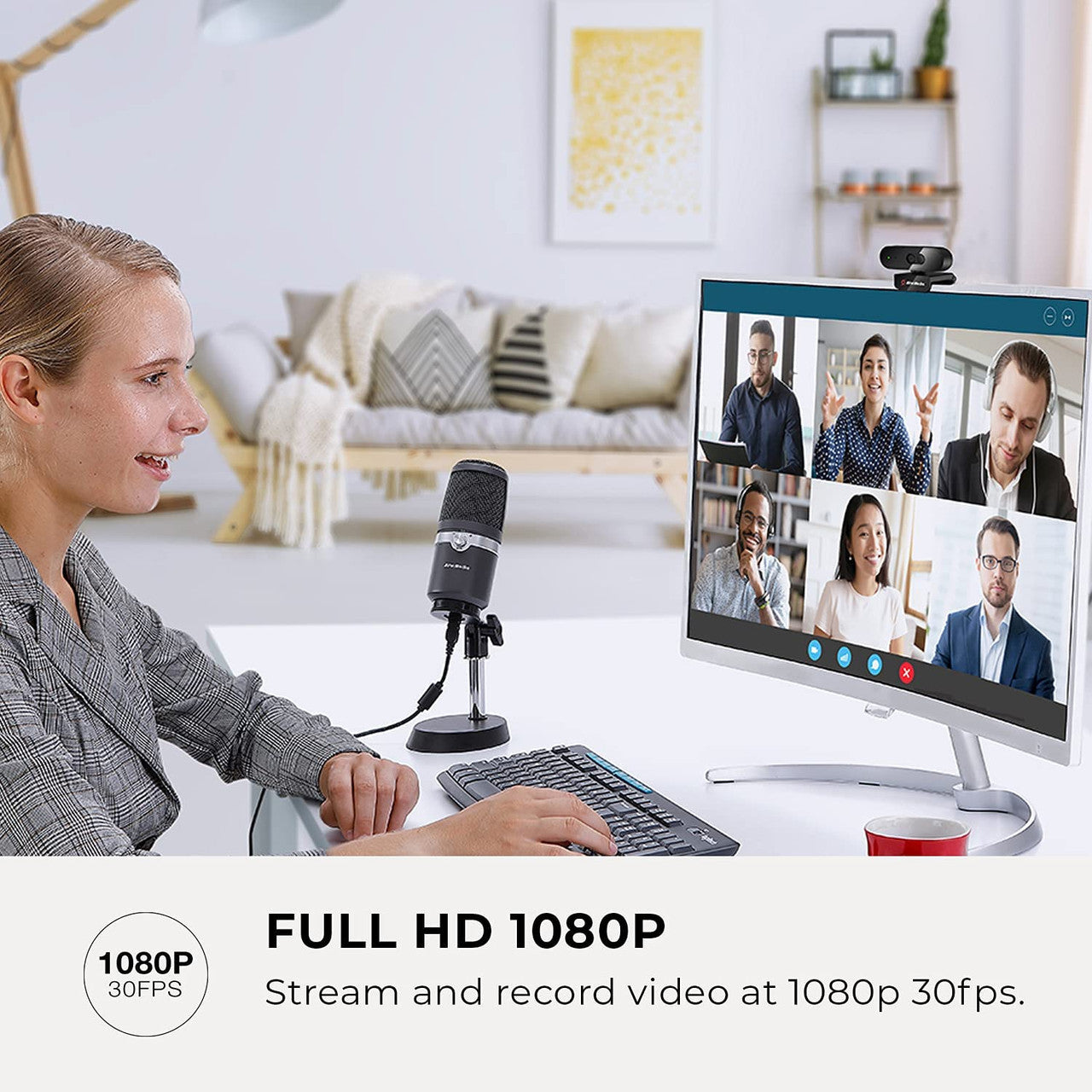 AVerMedia PW310P Webcam - Full 1080p 30fps HD Camera with Autofocus and Dual Stereo Microphones