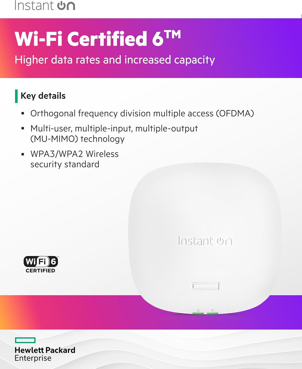 HPE Networking Instant On AP25 .11ax 4x4 Wi-Fi Access Point | US Model | Power Source Included | R9B32A