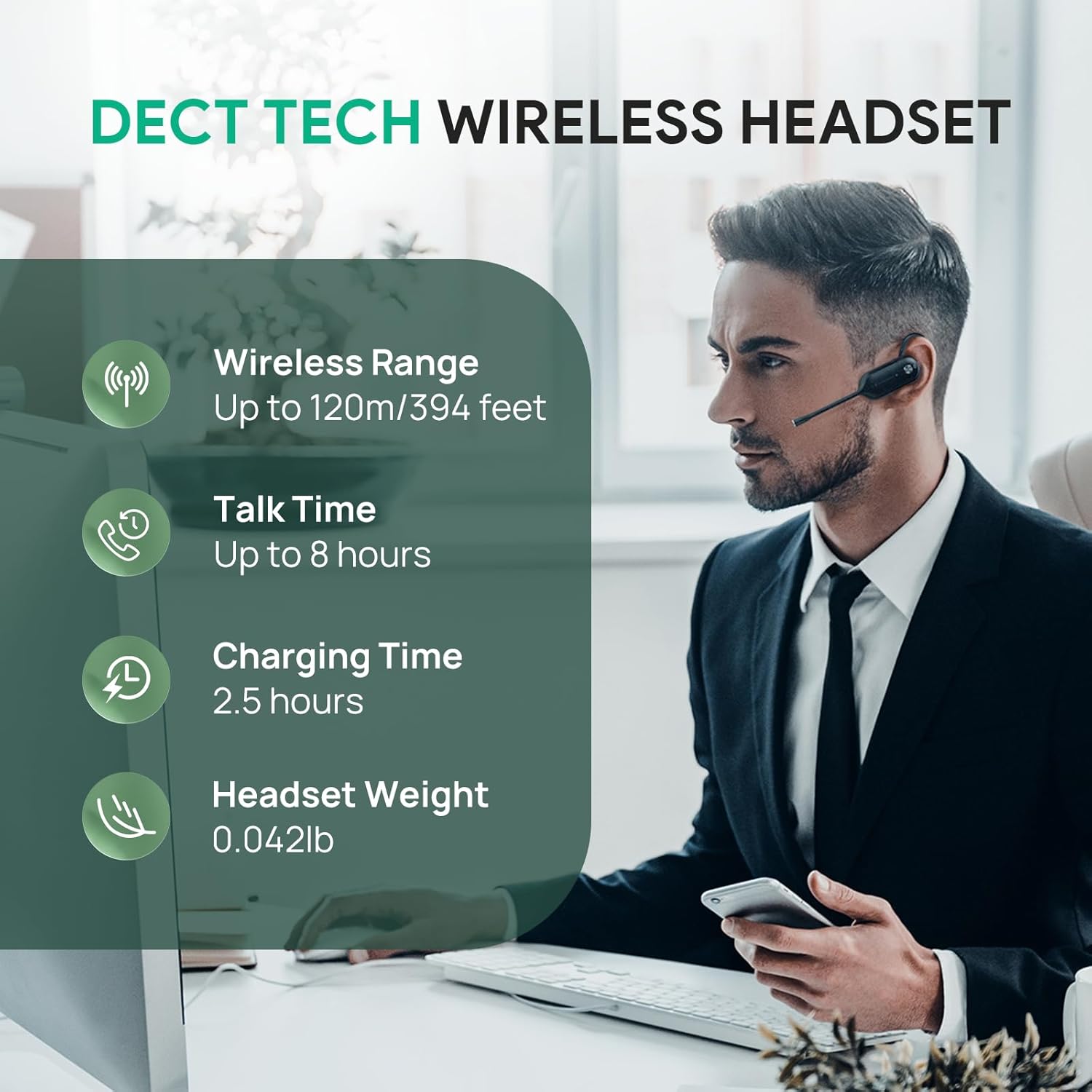 Yealink WH67 Teams Wireless Headset | DECT & Bluetooth | Noise Cancelling Mic | 1308040