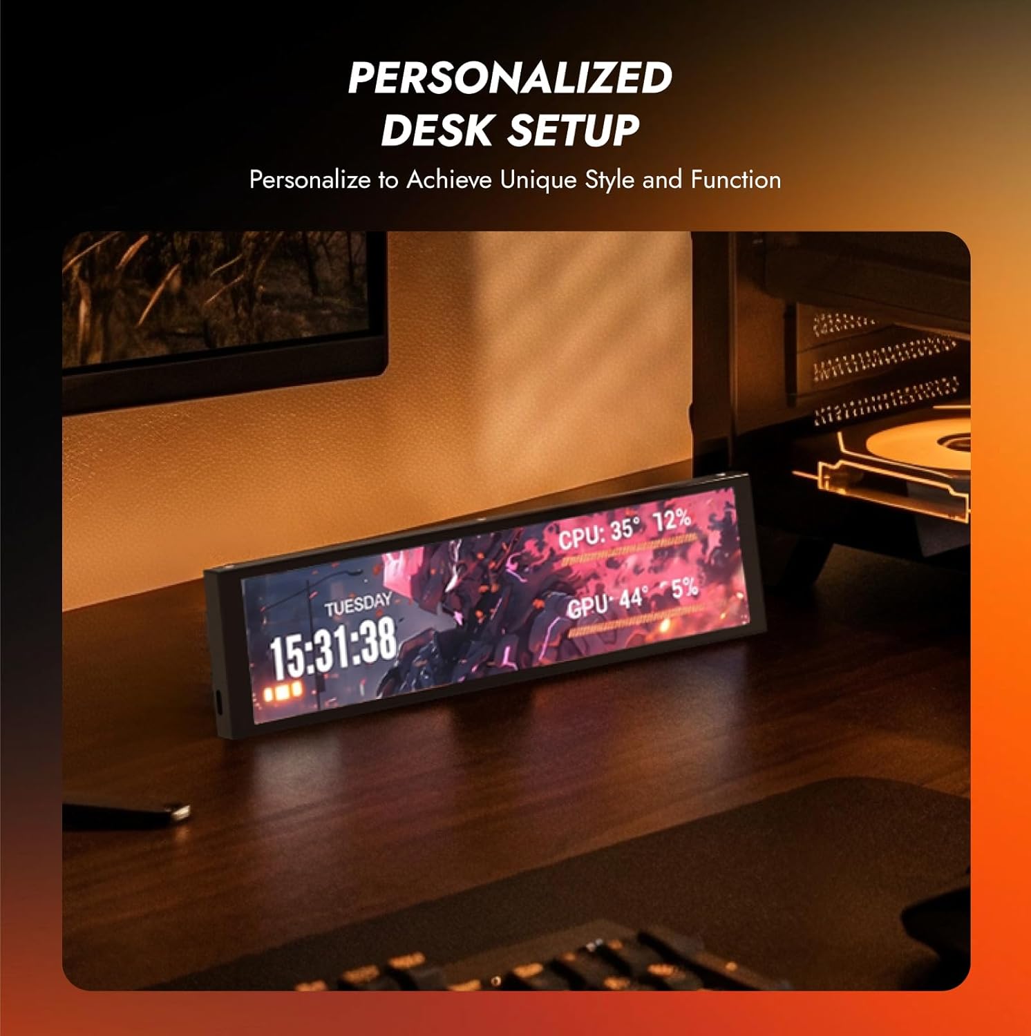 darkFlash 9.2" IPS ARGB PC Case Monitor | 1920×462 Display | USB-C & 9-Pin | Black / White