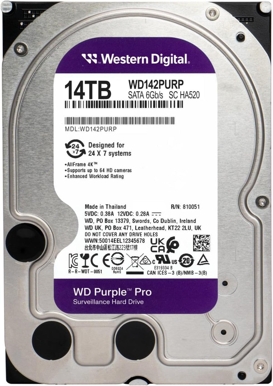 WD Purple Pro Smart Video 14TB SATA 3.5" Survelllance Internal Hard Disk Drive (WD142PURP)