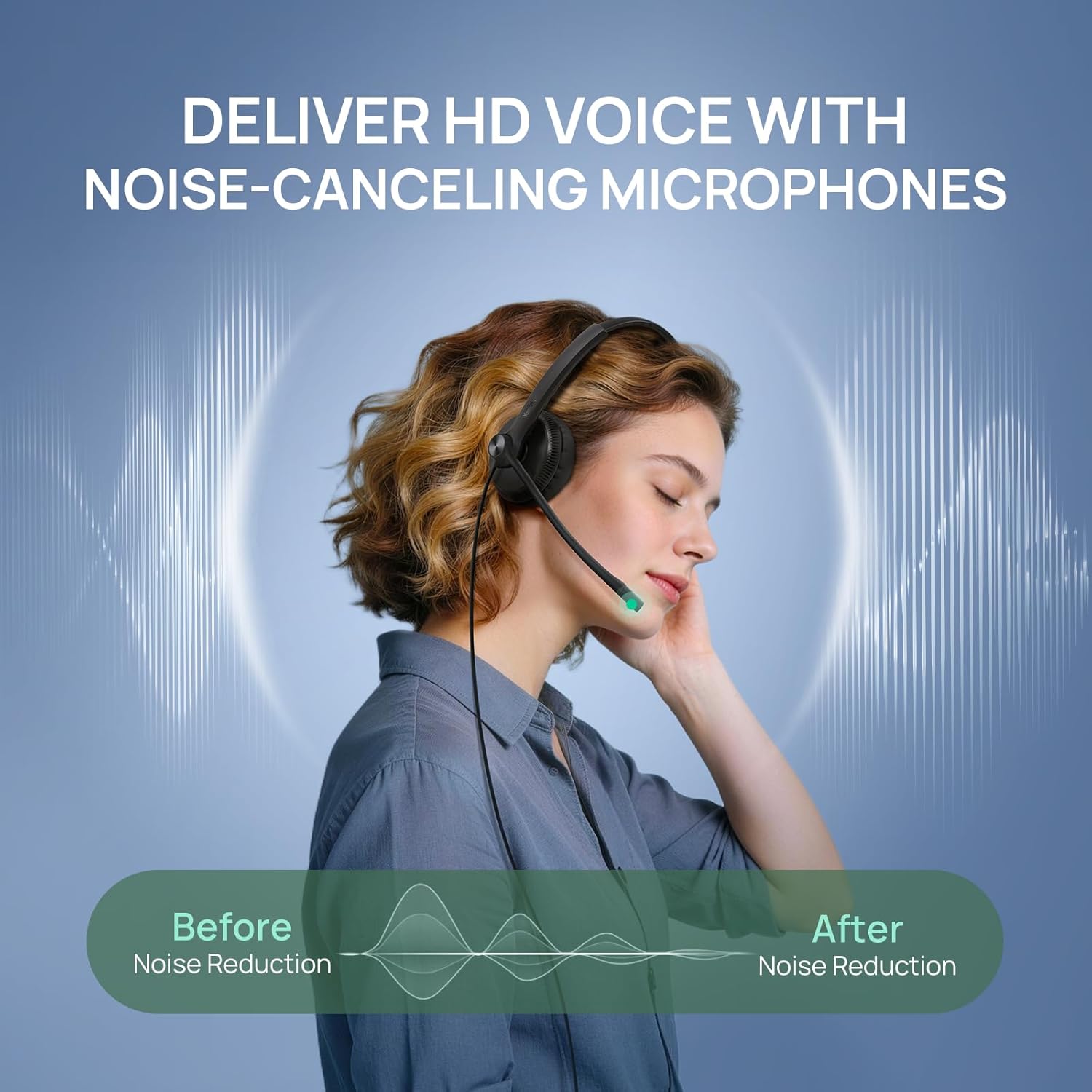 Yealink YHS34 Dual Wired Headset | Dual Ear | RJ9 Plug-and-Play | Noise Cancellation | 1308023
