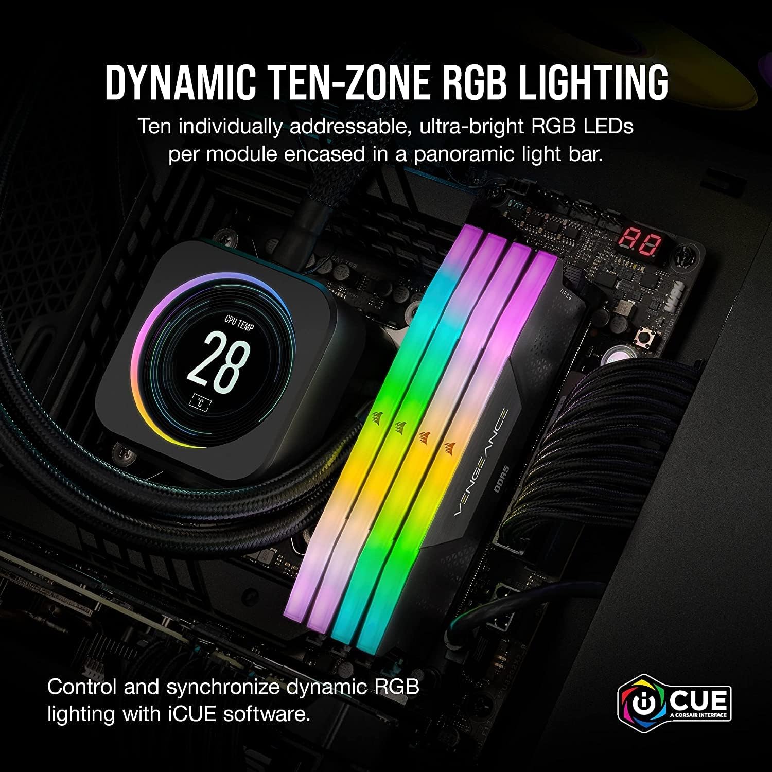 Corsair VENGEANCE RGB DDR5 32GB (2x16GB) 6400MHz CL32 Desktop Memory | Intel XMP | iCUE Compatible | Black | CMH32GX5M2B6400C32