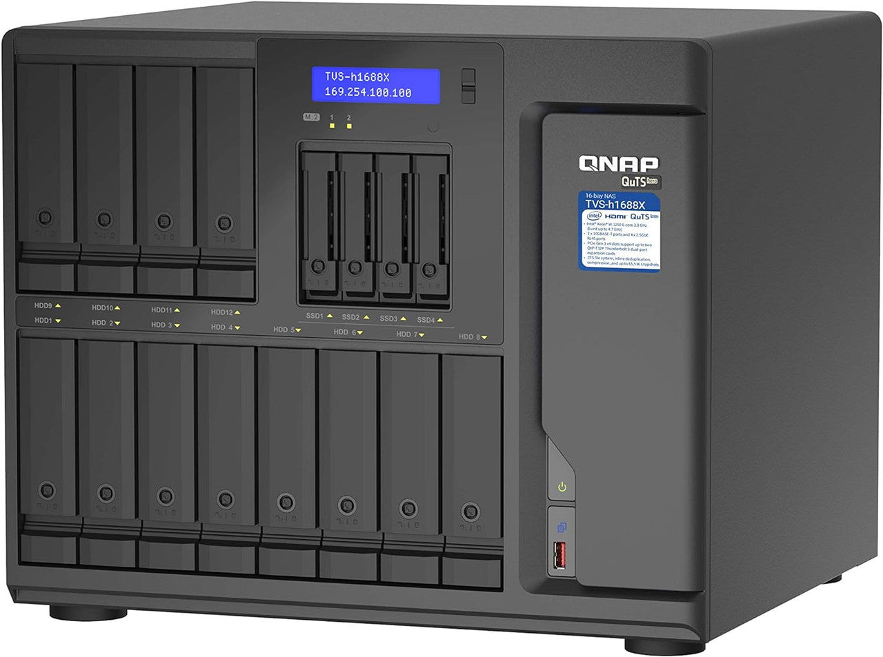 QNAP 16-Bay TurboNAS (12 x 3.5" HDD+ 4 x 2.5" SSD), SATA 6G, Intel Xeon W-1250 6 cores, 32GB DDR4 ECC TVS-H1688X-W1250-32G-US