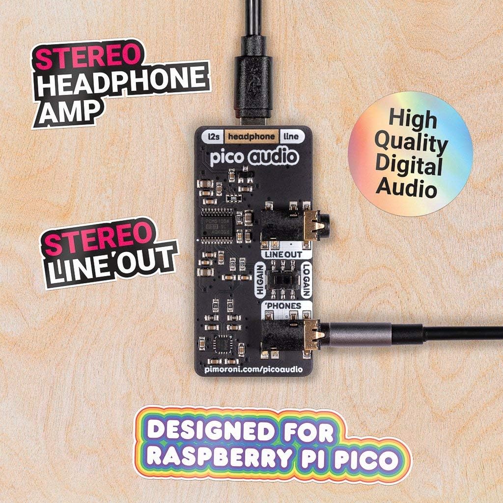 Pimoroni Pico Audio Pack | Line-Out Audio | Headphone Amplifier | Raspberry Pi Pico Add-On | PIM544
