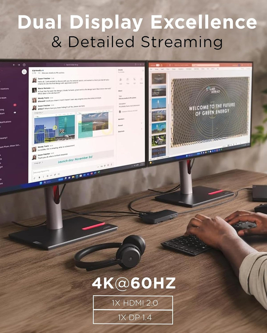 Lenovo USB-C Dual Display 4K Travel Dock w/ 100W Power Adapter - 7 Ports, Universal Compatibility (Black) 40B90100US