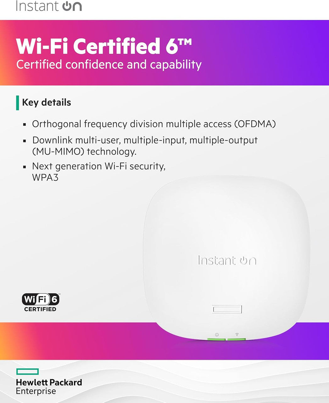 HPE Networking Instant On AP22 802.11ax 2x2 Wi-Fi 6 Wireless Access Point | US Model | Power Source not Included | R4W01A (Pack of 5)