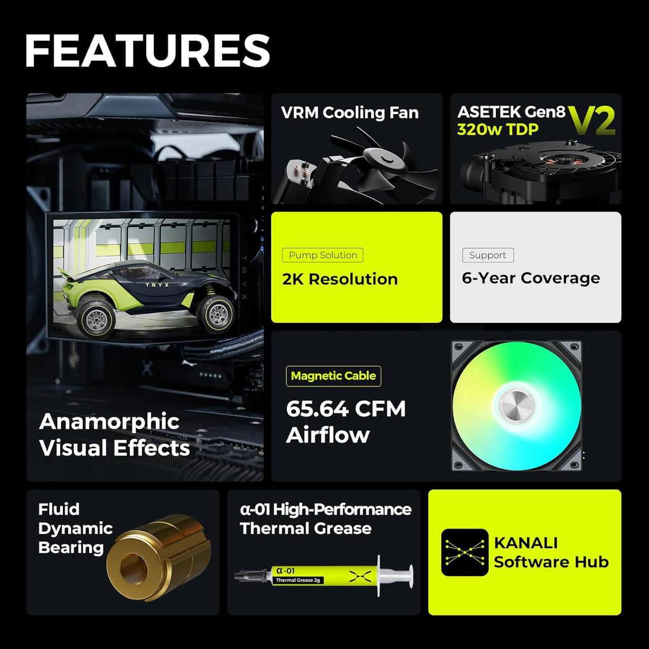 TRYX Panorama 360 ARGB 6.5'' AMOLED Curved Screen 3D Display AIO Cooler 360mm Asetek 8th Gen V2 Muti-Compatible Intel LGA 1851/1700 AMD AM5/AM4 (Black) L-P360A-AS3M-G1K