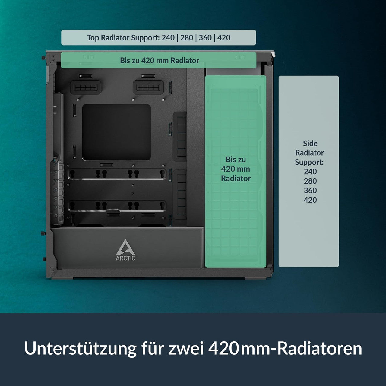 Arctic Xtender PC Case-Mid Tower-Tempered Glass Panel-Included A-RGB Fans (Mirror Black) ACPCC00018A